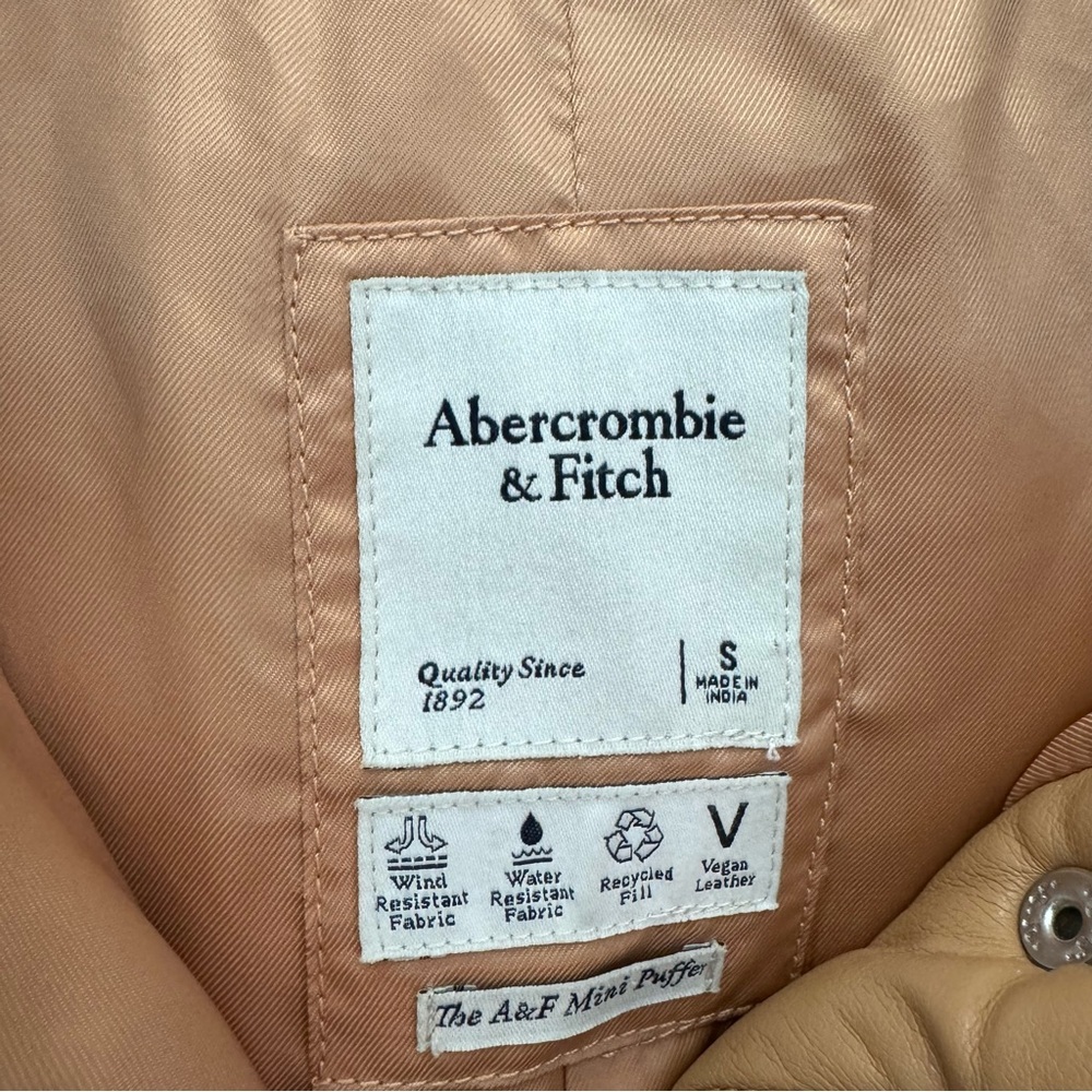 Abercrombie & Fitch The A&F Mini Puffer Vegan Leather Tan Jacket - Picture 4 of 6
